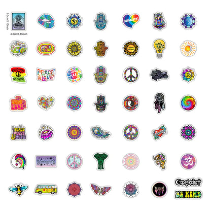 50 Retro Hippie Love and Peace Waterproof Stickers