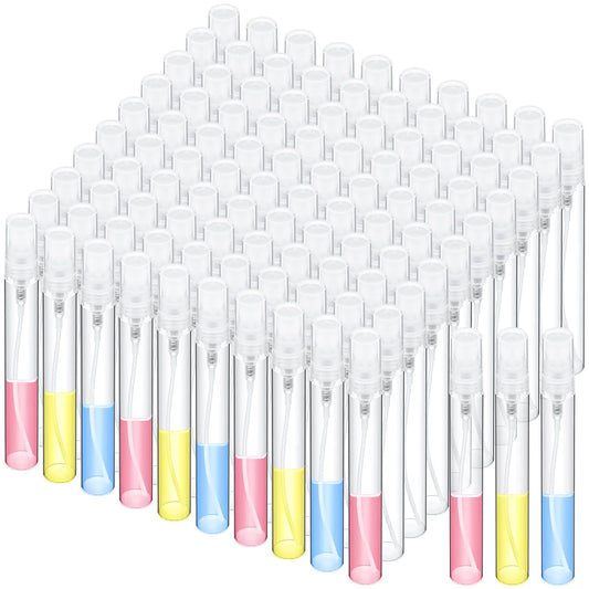 Lallisa 100 Pcs Mini Spray Bottles Clear Glass Perfume Bottles Refillable Fine Mist Spray Bottles Empty Fragrance Sample Spray Containers Cosmetics Atomizer for Cleaningtravelessential Oils(10ml)