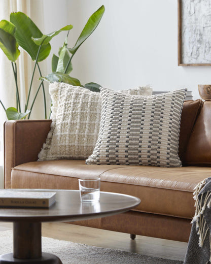 Ahmoua Cream Textured Square Throw Pillow-2